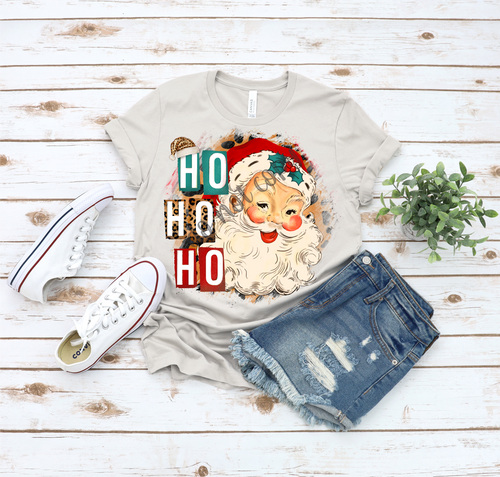 Vintage Santa Ho Ho Ho with leopard background Transfer