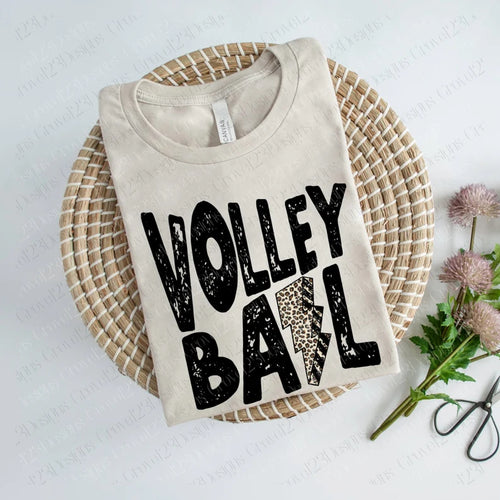 Volleyball Distressed With Leopard Lightning Bolt Transfer