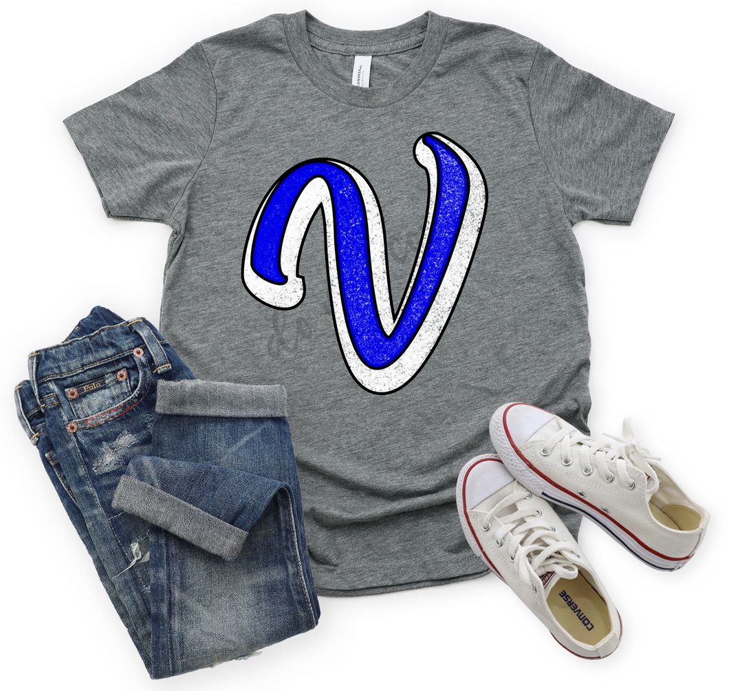 Letter V Royal Distressed Mascot Letter