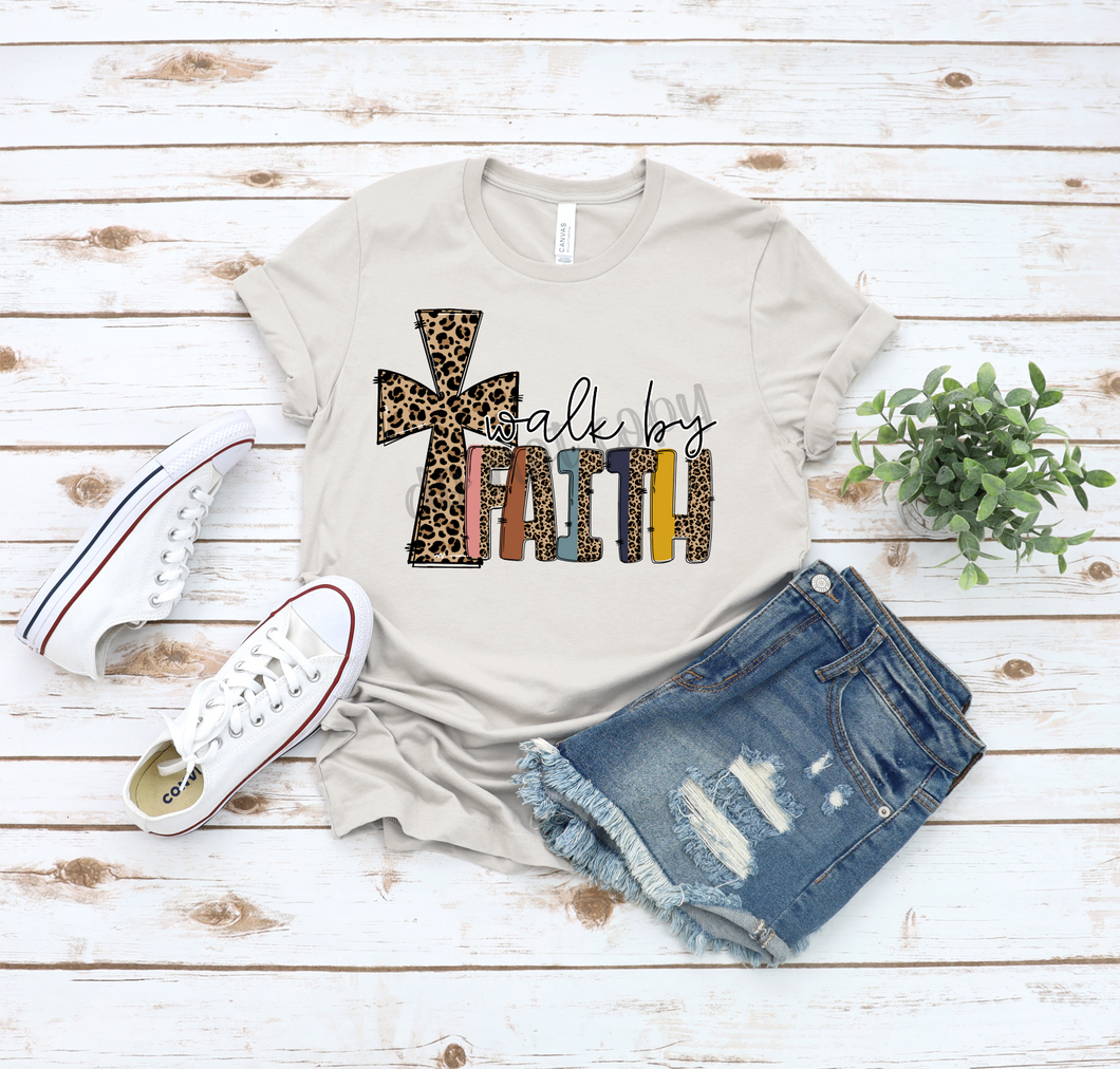 Walk By Faith Leopard Cross Transfer