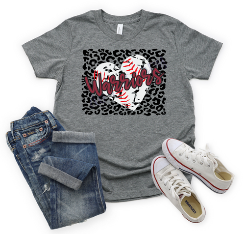 Warriors Maroon Baseball Heart With Leopard Background