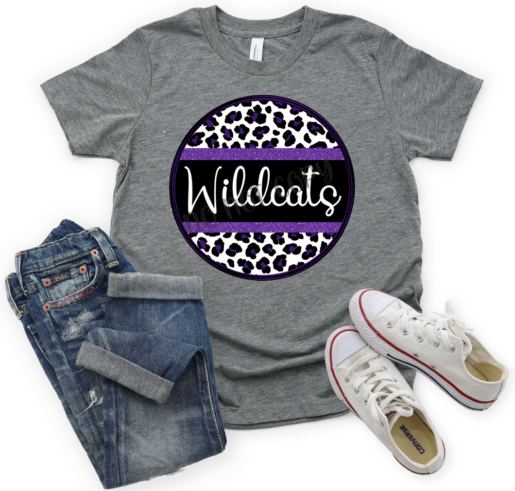 Wildcats Purple, Black & White Leopard Circle Print Font