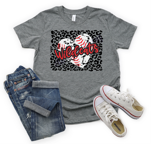 Wildcats Red Baseball Heart With Leopard Background