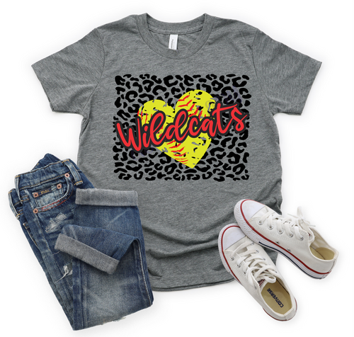 Wildcats Red Softball Heart With Leopard Background