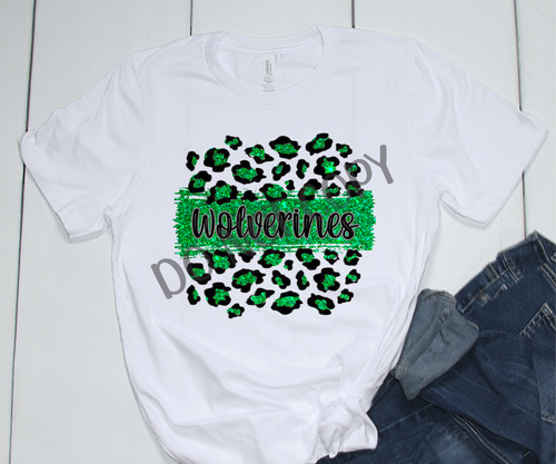 Wolverines Green Black & Grey Leopard Glitter