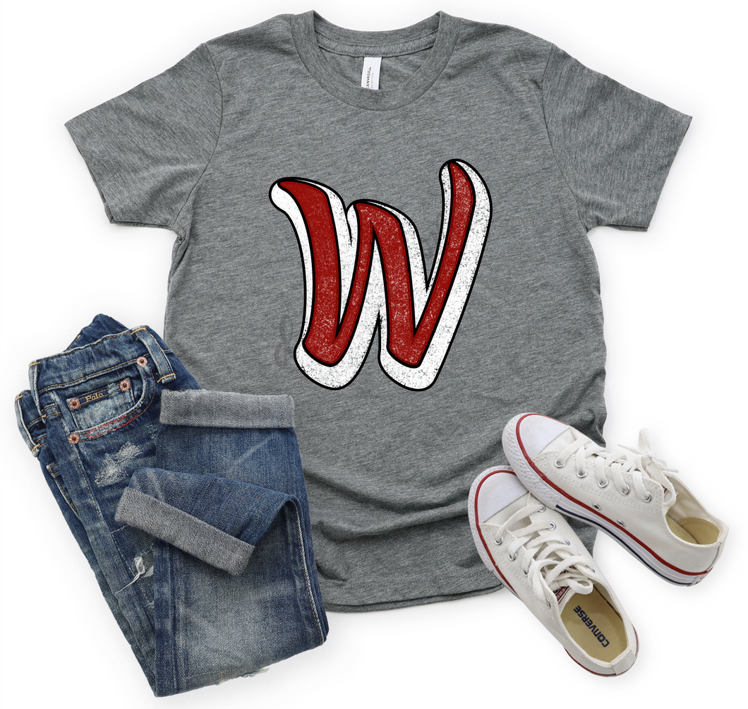 Letter W Red Distressed Mascot Letter