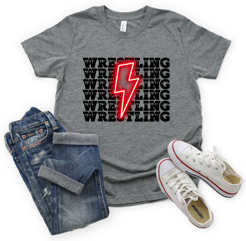 Wrestling Red Neon Lightning Bolt Transfer