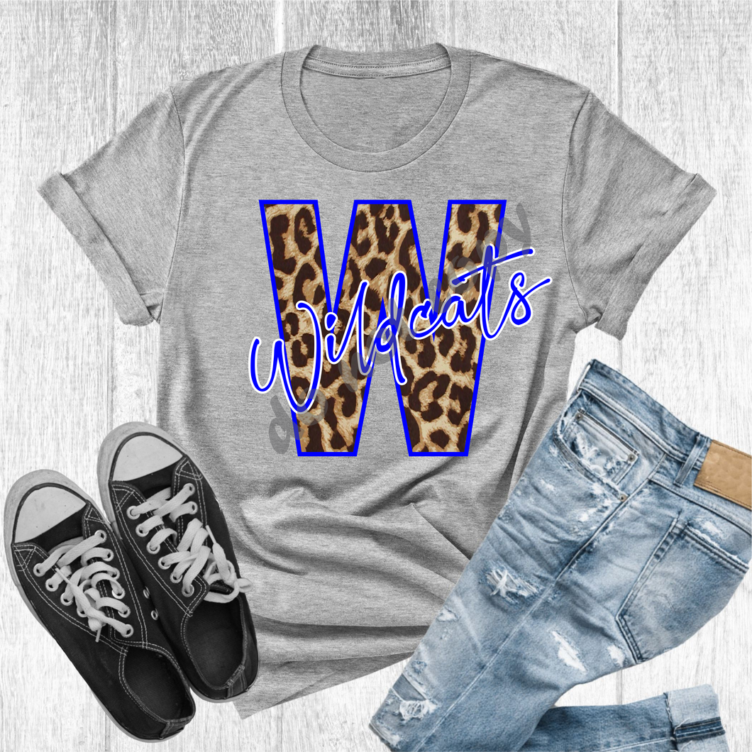 W Wildcats Blue & White Leopard Letter