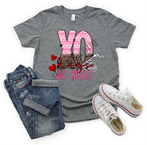 XO Pink Hearts and Leopard Hugs & Kisses Valentine's Transfer