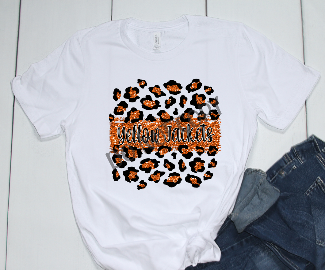 Yellow Jackets Burnt Orange, White & Black Leopard Glitter